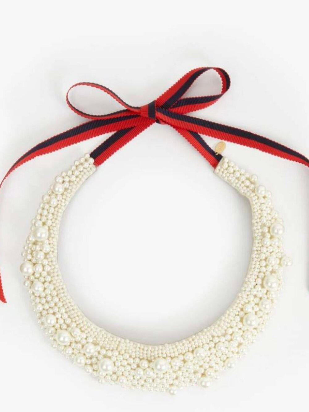 Clare V Embroidered Pearl Collar — Cream